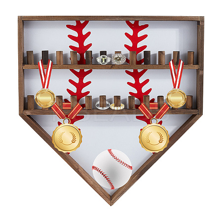 Baseball Theme Wood Wall Mounted Finger Ring Organizer Display Stands AJEW-WH0031-70A-1