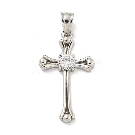 304 Stainless Steel Cubic Zirconia Pendants STAS-C102-02P-1