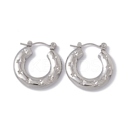 Tarnish Resistant 304 Stainless Steel Donut with Star Hoop Earrings for Women EJEW-E199-03P-1