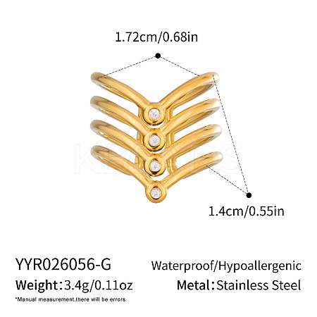 304 Stainless Steel Rhinestone Layered Cuff Open Rings for Women MH3805-1-1