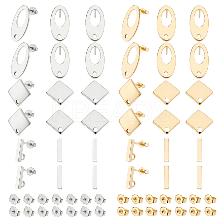 36Pcs 3 Style 304 Stainless Steel Stud Earring Findings STAS-CA0001-42-1