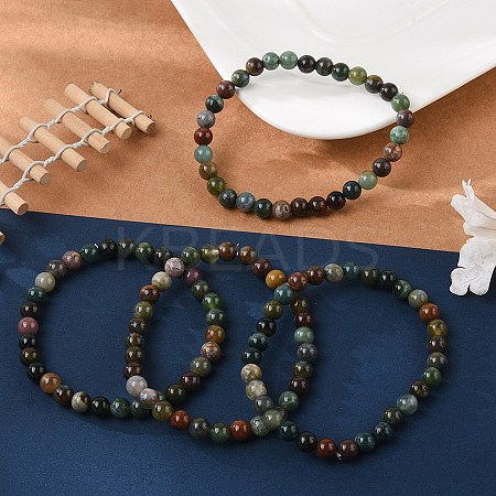 Natural Indian Agate Bead Stretch Bracelets X-BJEW-K212-A-010-1