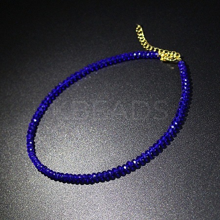 Glass Faceted Rondelle Beaded Choker Necklaces with Zinc Alloy End Chains BU2410-6-1