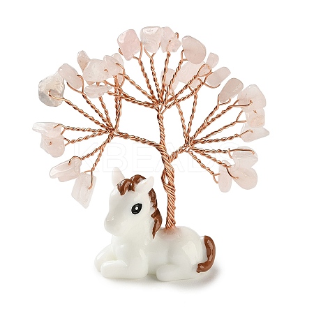 Natural Rose Quartz Chips Tree of Life Decorations DJEW-A017-01M-1
