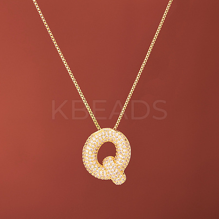 Brass Micro Pave Clear Cubic Zirconia Initial Pendant Necklaces for Women FS-WGDC51D-17-1