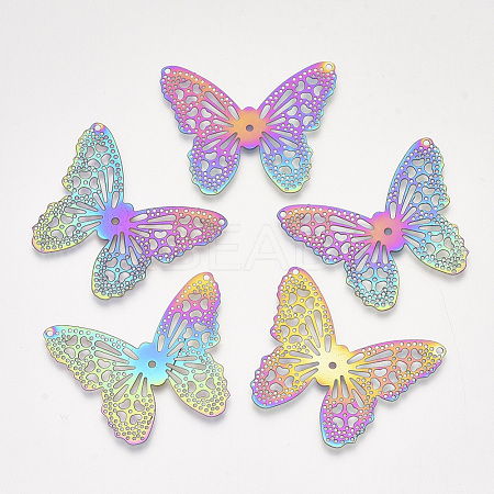 Ion Plating(IP) 201 Stainless Steel Filigree Pendants STAS-S108-48-1