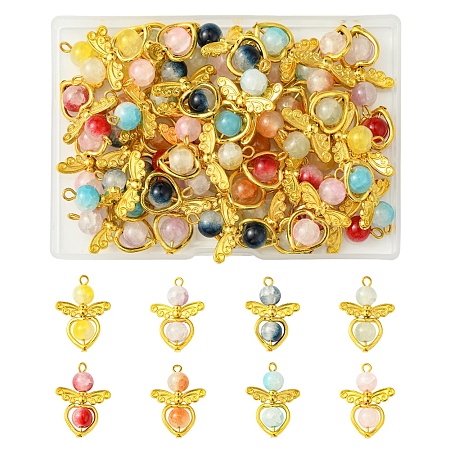 40Pcs 8 Colors Golden Alloy Glass Pendants PALLOY-FS00025-1