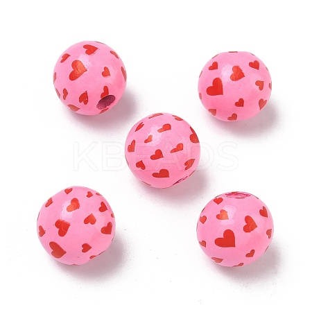 Valentine's Day Spray Painted & Printed Wood European Beads WOOD-L023-03L-1