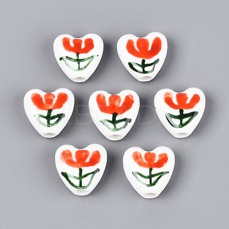 Hand Painted Tulip Flower Porcelain Ceramic Beads PORC-T134-28E-1