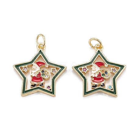 Christmas Themed Brass Micro Pave Cubic Zirconia Pendants X-ZIRC-L101-05G-1