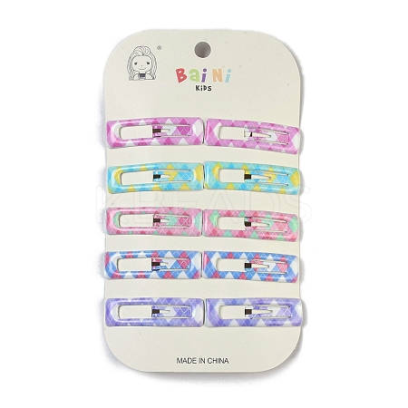 10Pcs 5 Colors Tartan Pattern Epoxy Resin Snap Hair Clip PHAR-P009-01B-1