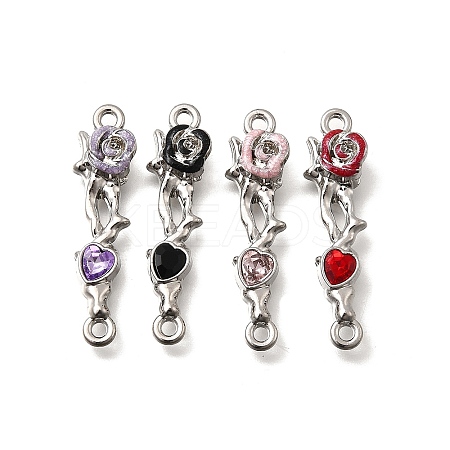 Alloy Rhinestone Rose Flower Heart Links Connector Charms FIND-D305-10P-1