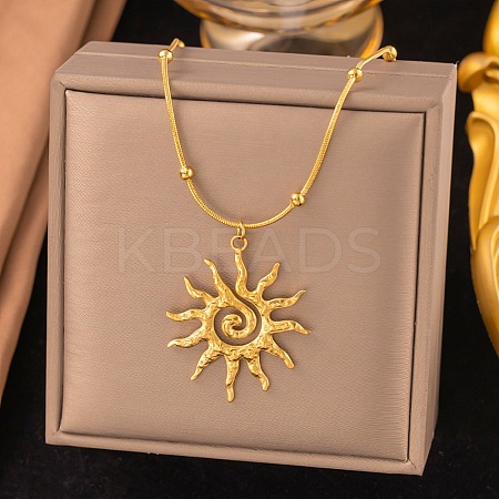 304 Stainless Steel Sun Pendant Snake Ball Chain Necklaces for Women NJEW-G179-02G-1