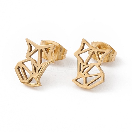 304 Stainless Steel Origami Fox Stud Earrings for Women LS-EJEW-F286-03C-G-1