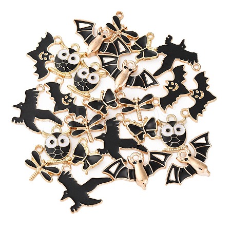 24Pcs 6 Styles Light Gold Alloy Enamel Pendants ENAM-FP0002-40-1