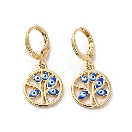 Tree with Evil Eye Real 18K Gold Plated Brass Dangle Leverback Earrings EJEW-Q797-19G-03-1