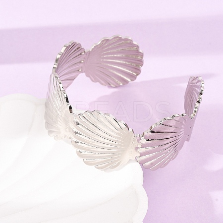 Ocean 304 Stainless Steel Shell Shape Open Cuff Bangles for Women AJEW-P127-28P-1