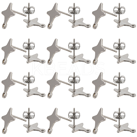 60Pcs Star Shape 201 Stainless Steel Stud Earrings Findings STAS-SC0007-96-1