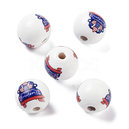 Independence Day Theme Wood European Beads WOOD-M011-07B-1