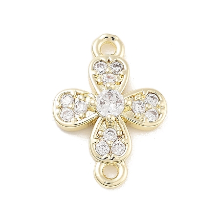Brass Pave Clear Cubic Zirconia Flower Links Connector Charms LS-KK-Z061-02G-02-1