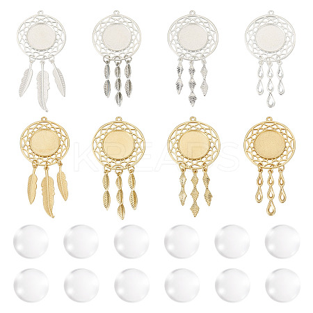 DIY Blank Dome Woven Net/Web with Feather Alloy Pendant Making Kits DIY-TA0011-22-1