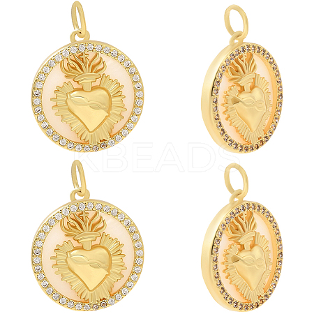 6Pcs Golden Tone Brass Micro Pave Cubic Zirconia Pendants KK-BBC0021-46-1