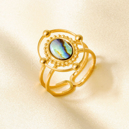 304 Stainless Steel with Natural Shell Cuff Open Rings for Women SL7571-4-1
