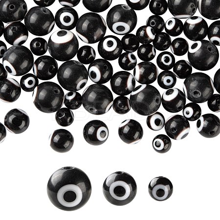 3 Strands 3 Style Handmade Evil Eye Lampwork Round Bead Strands LAMP-LS0001-12E-1