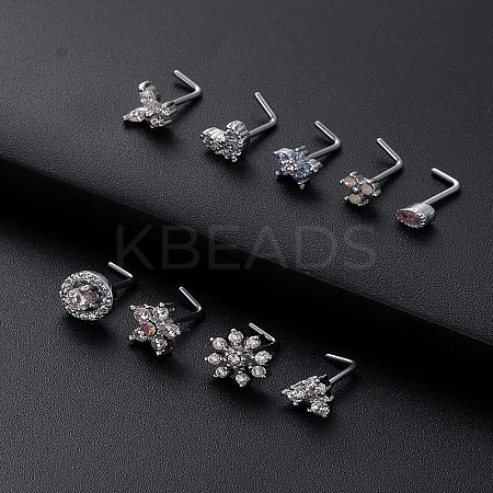 316L Surgical Stainless Steel Pearl Pink Cubic Zirconia L-Shaped Nose Rings WG135CD-17-1