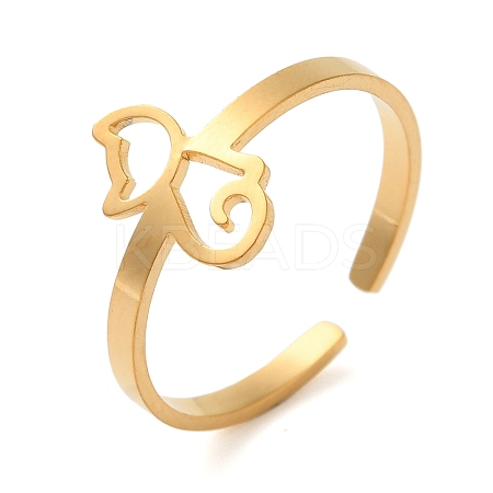 Hollow Cat 304 Stainless Steel Open Cuff Rings for Women RJEW-N048-07G-1