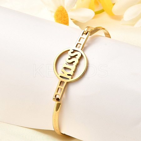 201 Stainless Steel Flat Round Link Bangles for Women BJEW-R014-01G-02-1