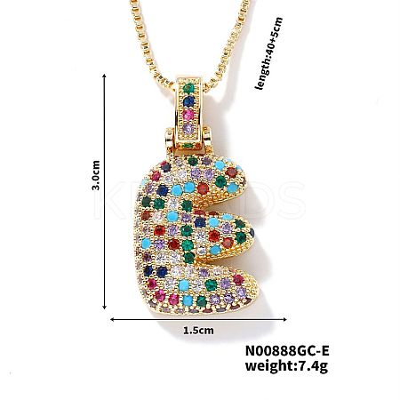 Brass Pave Colorful Cubic Zirconia Letter Pendant Box Chain Necklaces NU0575-5-1
