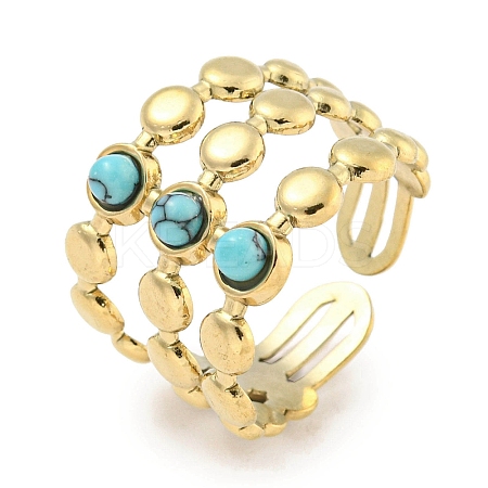 Ion Plating(IP) 304 Stainless Steel Synthetic Turquoise Cuff Rings G-Z056-05G-03-1