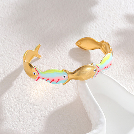 304 Stainless Steel Enamel Cuff Bangles for Women WGADC4F-01-1