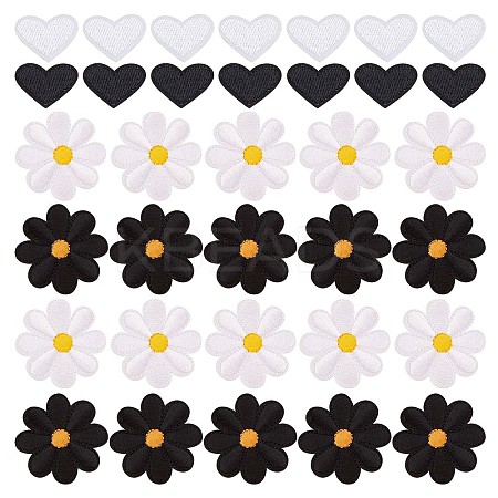 60Pcs 4 Style Sunflower & Love Heart Shape Computerized Embroidery Cloth Iron on/Sew on Patches DIY-GF0006-77-1