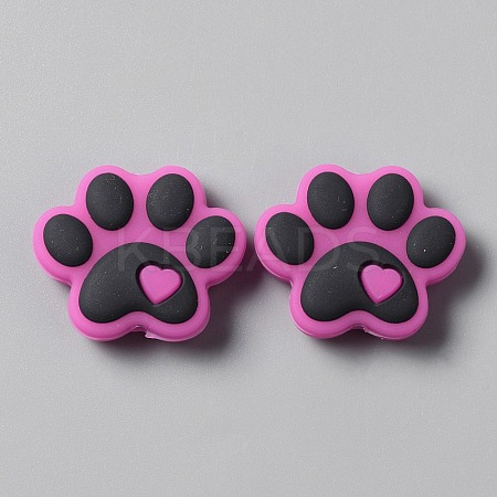 Dog Paw Print Food Grade Eco-Friendly Silicone Beads LS-SIL-WH0008-45E-1