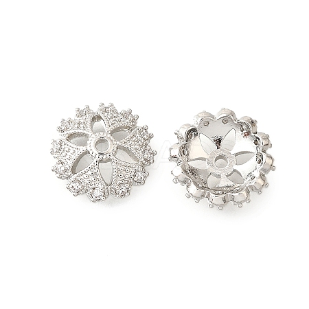 Flower Brass Clear Cubic Zirconia Bead Caps KK-V008-04P-1