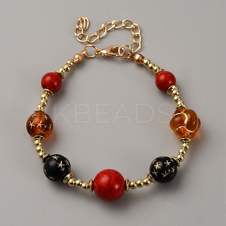 Alloy & Resin Beaded Bracelets for Women BJEW-WH0023-61A-1