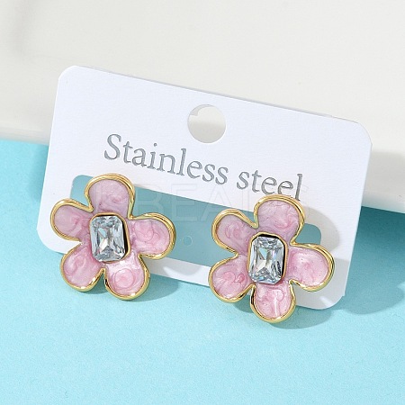 304 Stainless Steel Flower Stud Earrings EJEW-S268-01G-A-1