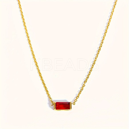 Birthstone Style Brass Cubic Zirconia Rectangle Pendant Necklaces for Women FS-WGDF12C-01-1
