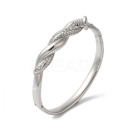 Stainless Steel Crystal Rhinestone Twist Hinged Bangles for Women BJEW-G719-15P-1
