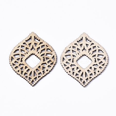 Undyed Natural Wood Filigree Joiners Links X-WOOD-T028-13-1