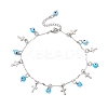 Handmade Evil Eye Lampwork & 304 Stainless Steel Cross Tassel Bar Link Chain Anklets for Women AJEW-AN00741-03-2
