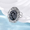 Oval Natural Snowflake Obsidian Finger Rings RJEW-M063-01P-17-3