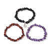 3Pcs 3 Styles Natural Amethyst & Garnet & Obsidian Chips Stretch Bracelets Sets BJEW-JB11076-10-4