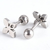 Tarnish Resistant 201 Stainless Steel Flower Barbell Cartilage Earrings EJEW-R147-26-3