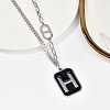 304 Stainless Steel Black Enamel H Rectangle Pendant Twisted Chain Necklaces for Women NJEW-M078-01P-1