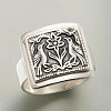 Rectangle with Bird & Flower Pattern Alloy Finger Rings FS-WGF2270-05-4