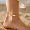 2Pcs 2 Colors Feather Stainless Steel Link Anklets AJEW-GO0002-58-5