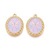 Vintage Printed Style 304 Stainless Steel Oval with Butterfly Pendants STAS-T071-29A-G-1